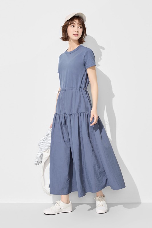 棉質拼接收腰長洋裝-女