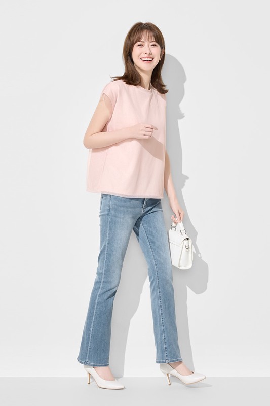 柔滑棉網紗連袖上衣-女