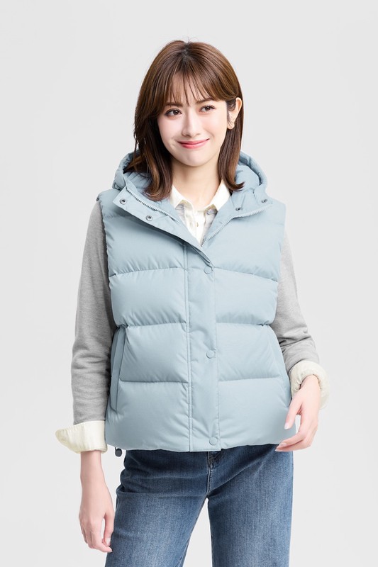 極暖羽絨寬鬆連帽背心-女