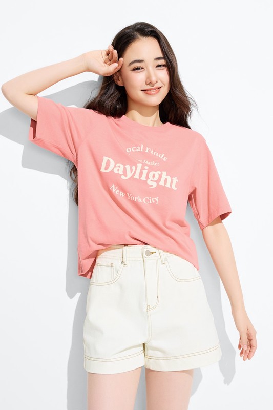 文字寬版印花T恤-09-女