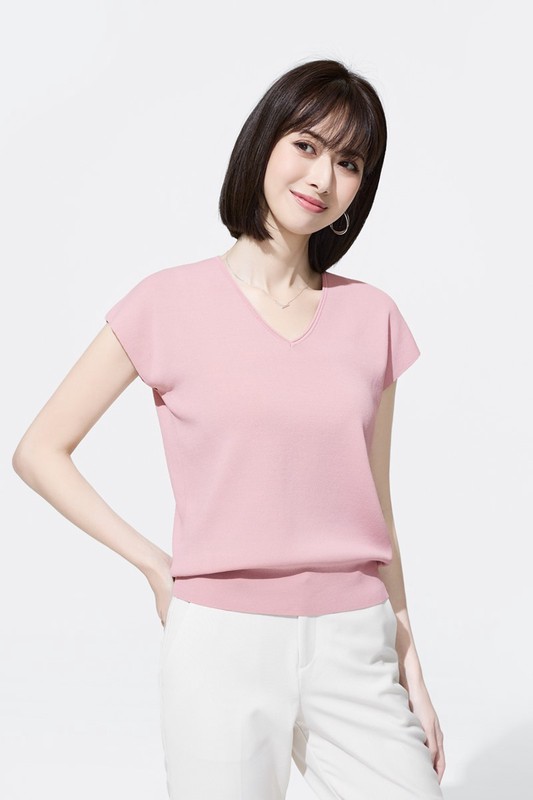 V領寬版連袖針織衫-女