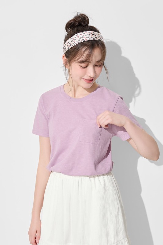 竹節棉口袋短袖T恤-女