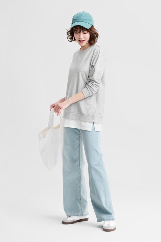 毛圈假兩件寬版上衣-女