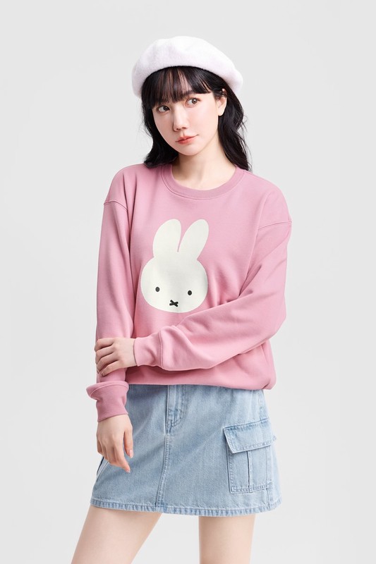 Miffy毛圈寬版印花圓領衫-01-女