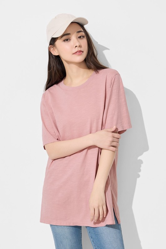 竹節棉寬鬆長版T恤-女