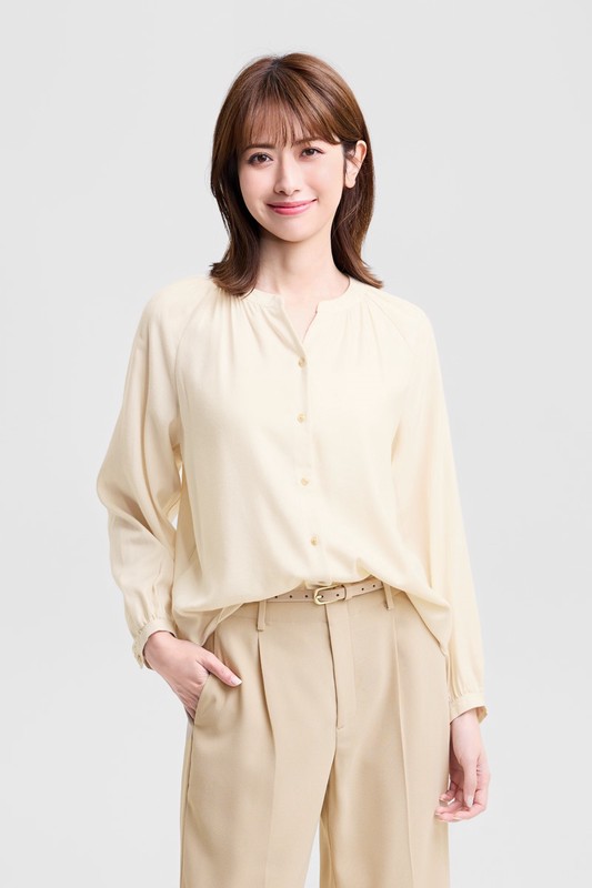 柔軟法蘭絨抓皺上衣-女