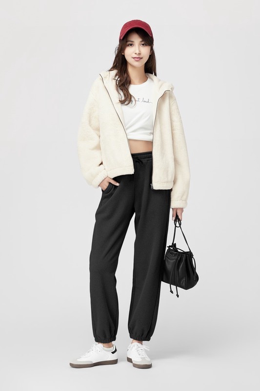 Fleece寬版束口長褲-女