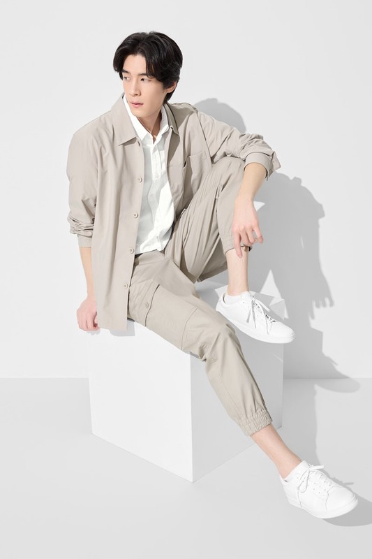 棉質工裝束口褲-男