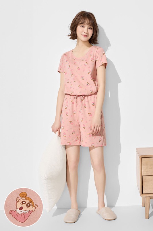 蠟筆小新快乾棉印花家居套裝-女