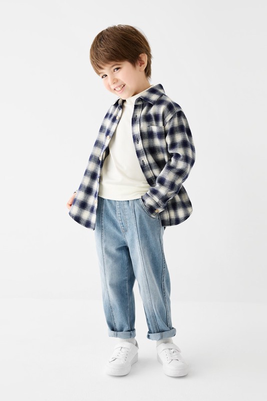 牛仔剪接錐形褲-童