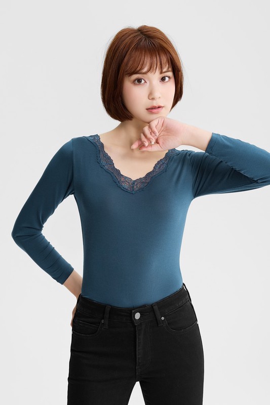 heatup蕾絲領八分袖上衣-女