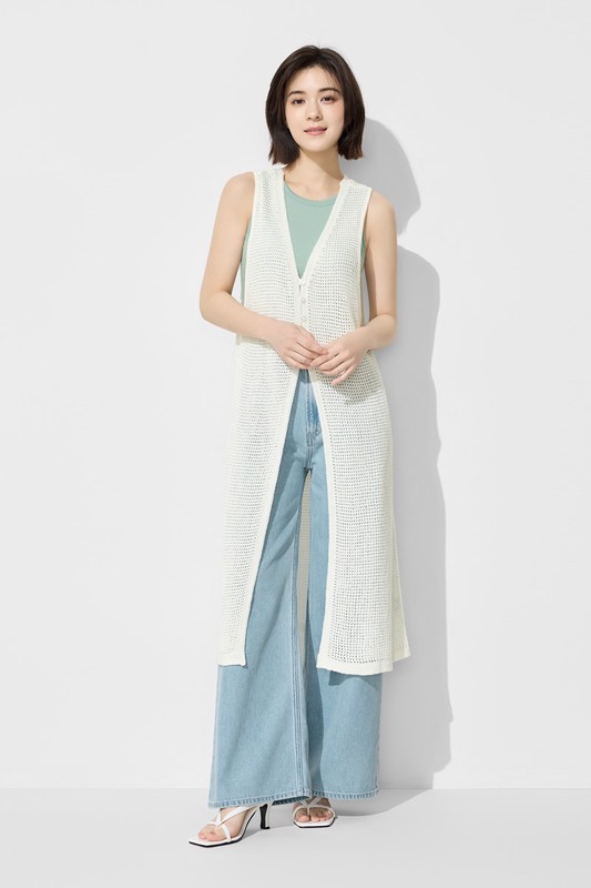 鏤空針織長版背心-女
