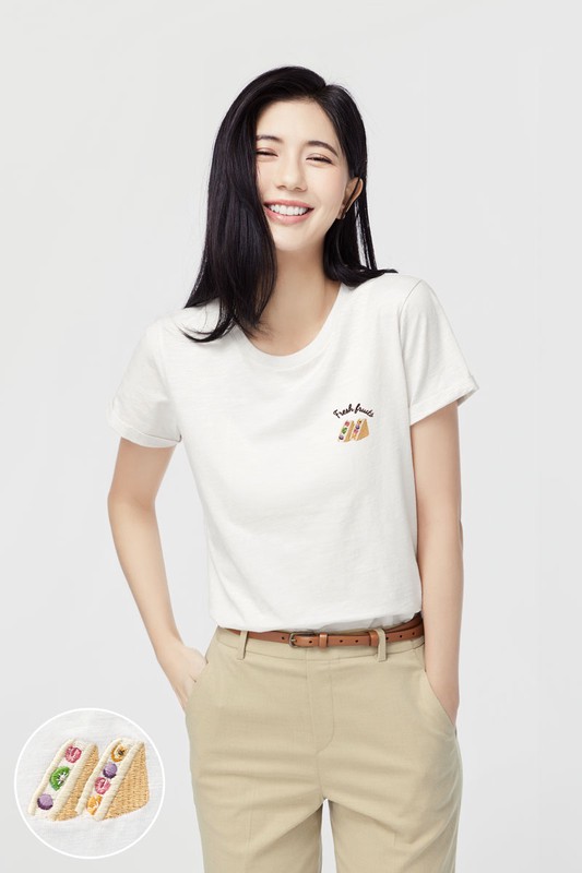 竹節棉電繡T恤-女