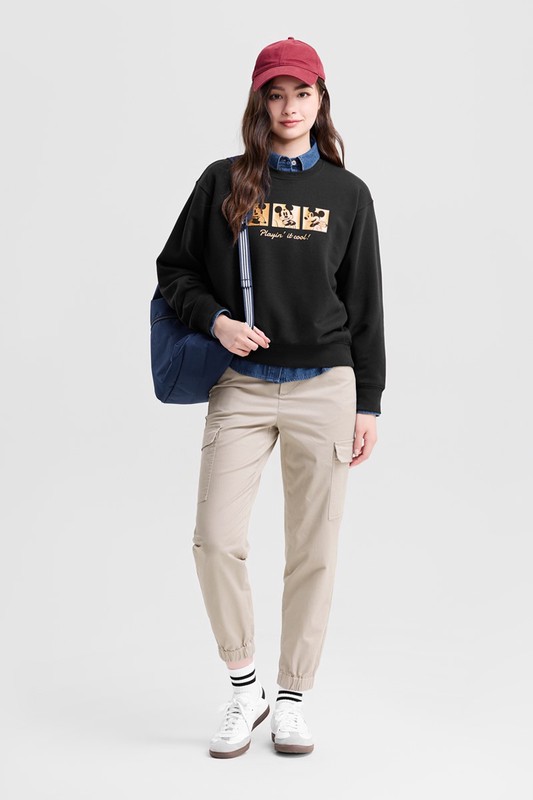 棉質工裝束口褲-女