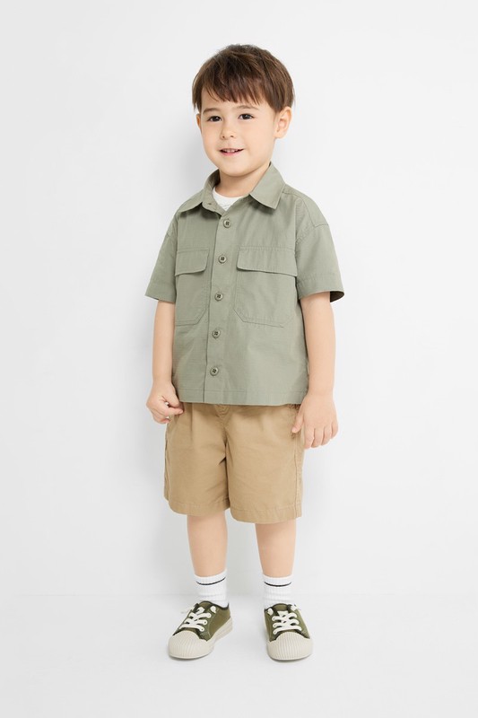 工裝寬版短袖襯衫-童