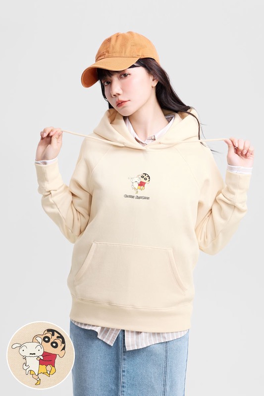 蠟筆小新刷毛印花連帽衫-08-女
