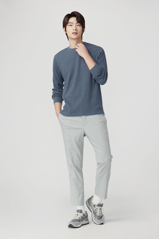 華夫格圓領長袖T恤-男