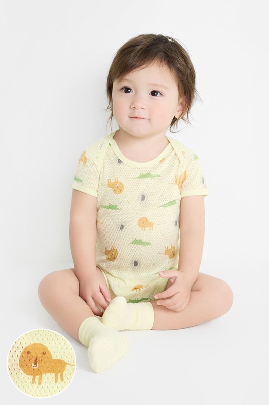 純棉網眼印花包臀衣(2入)-Baby