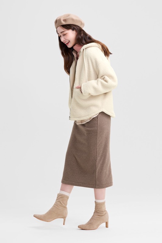 仿羊羔絨連帽外套-女