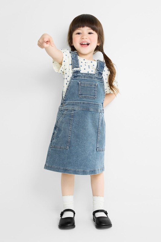 牛仔吊帶裙-童