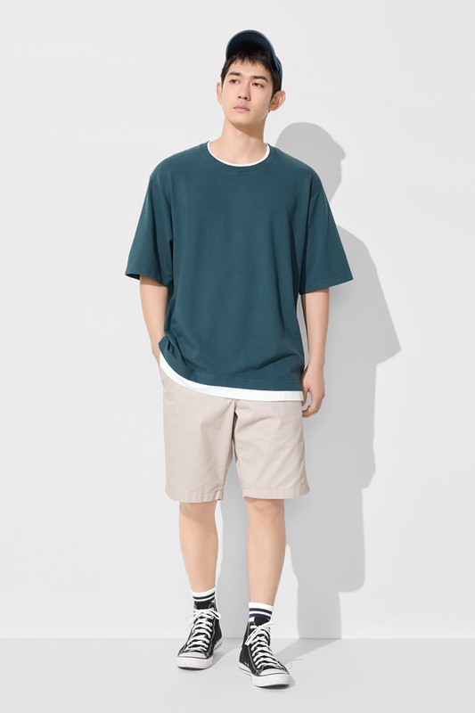 棉質立體織紋配色T恤-男