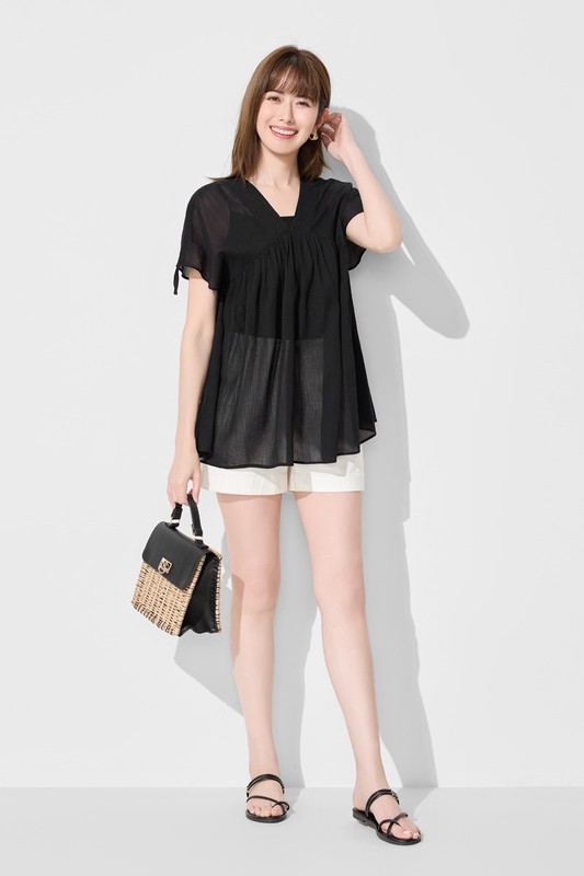 棉質抽繩造型上衣-女