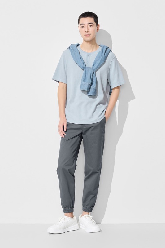 華夫格亨利領寬版T恤-男