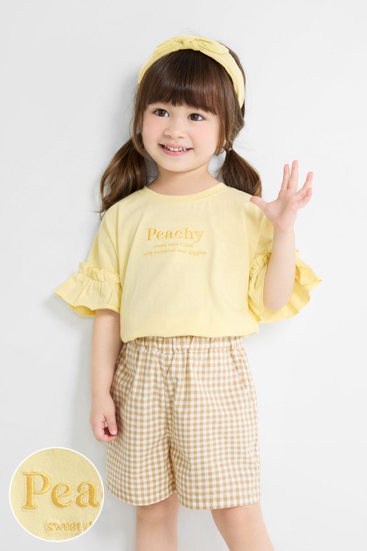 荷葉袖文字電繡上衣-童