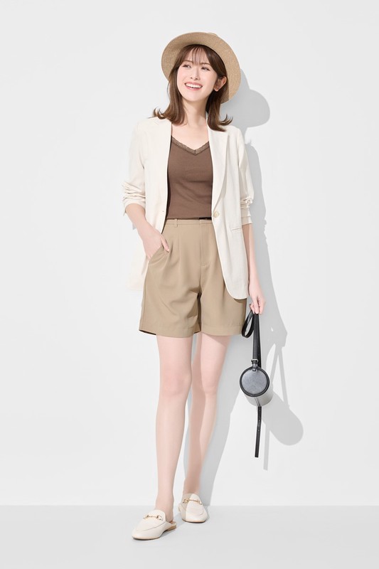 打褶西裝五分褲-女