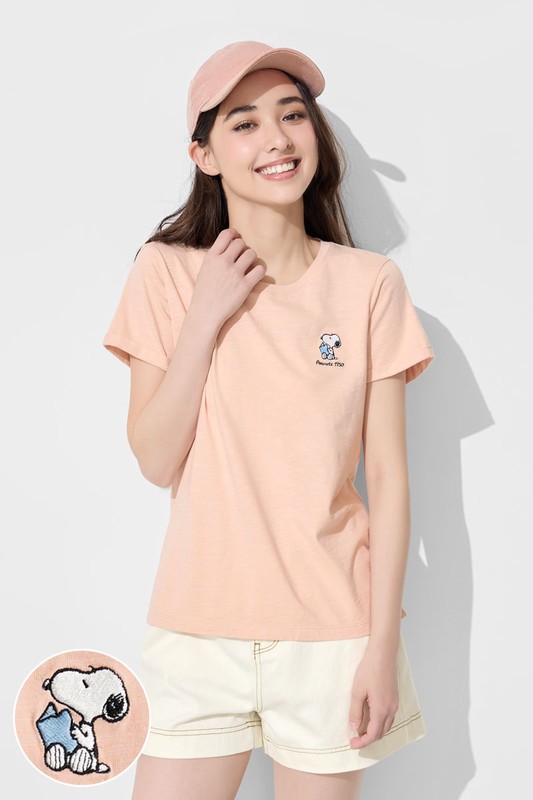 史努比系列竹節棉電繡T恤-女