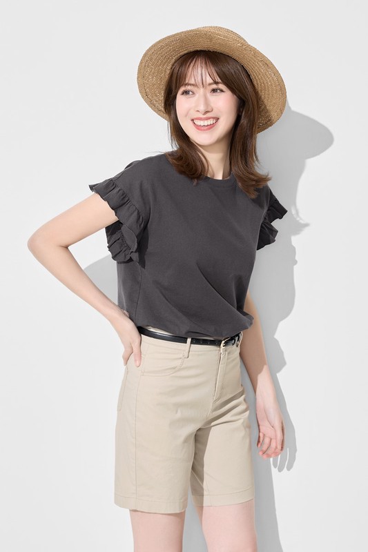 純棉粗紡荷葉袖上衣-女