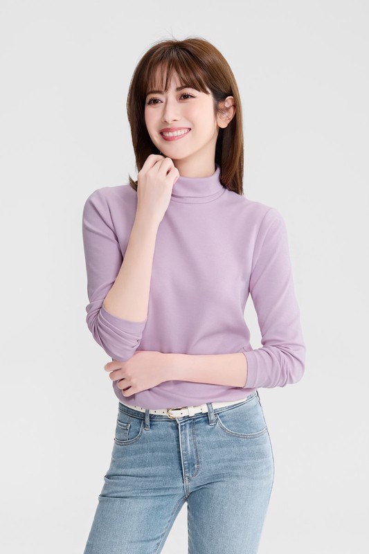 彈性柔滑棉高領T恤-女