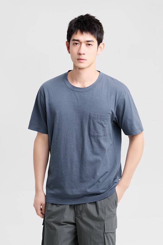 竹節棉口袋圓領T恤-男