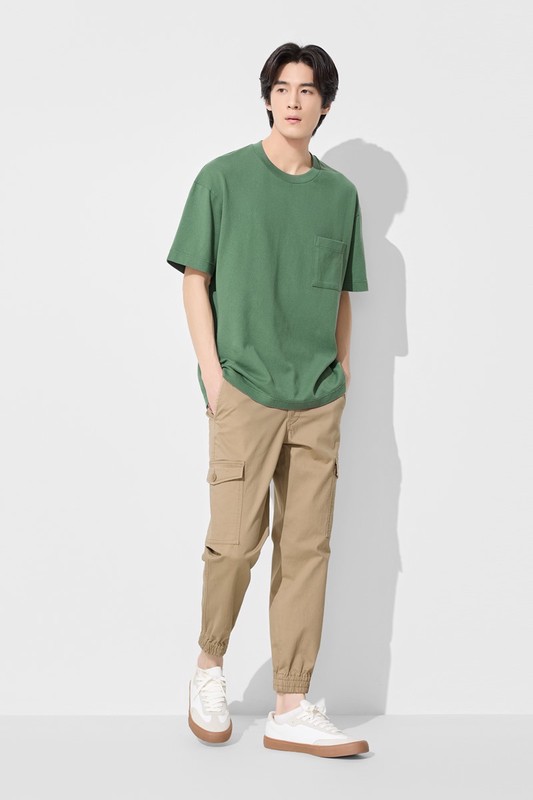 棉質工裝束口褲-男