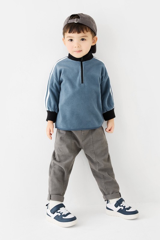 Fleece側邊線條半開襟寬版上衣-童