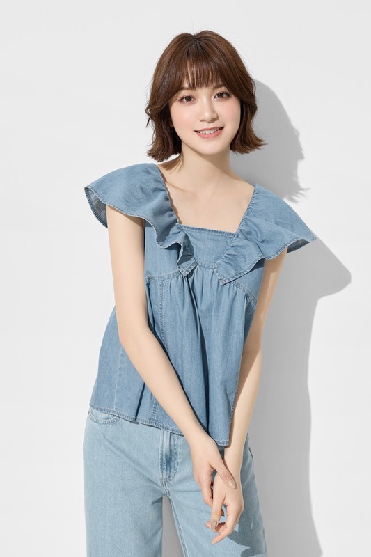 荷葉造型牛仔上衣-女