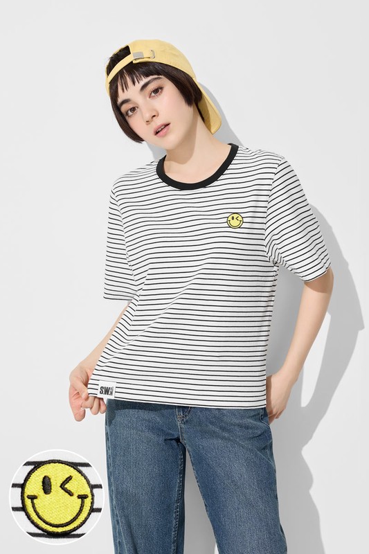 S.W.SMILEY®純棉寬版電繡T恤-女