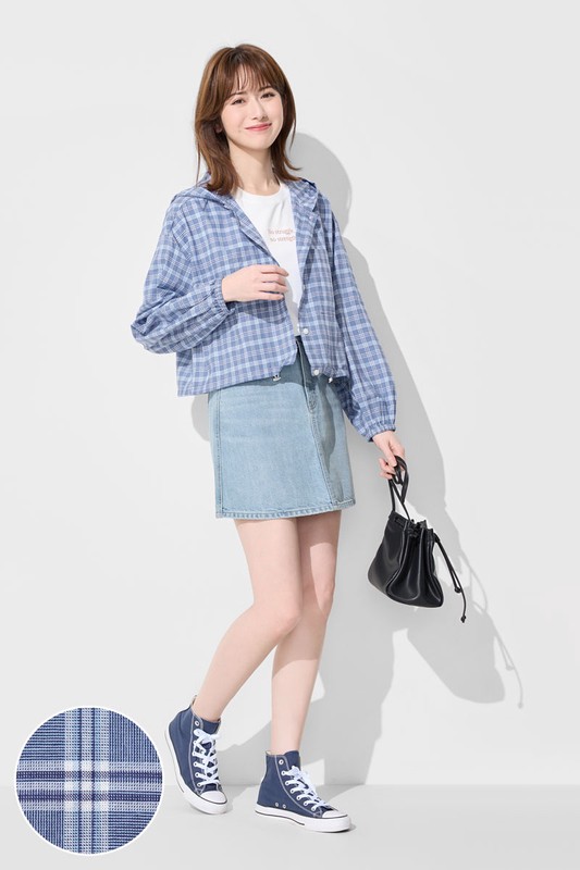 輕薄格紋連帽外套-女