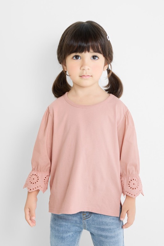 蕾絲造型拼接七分T恤-童