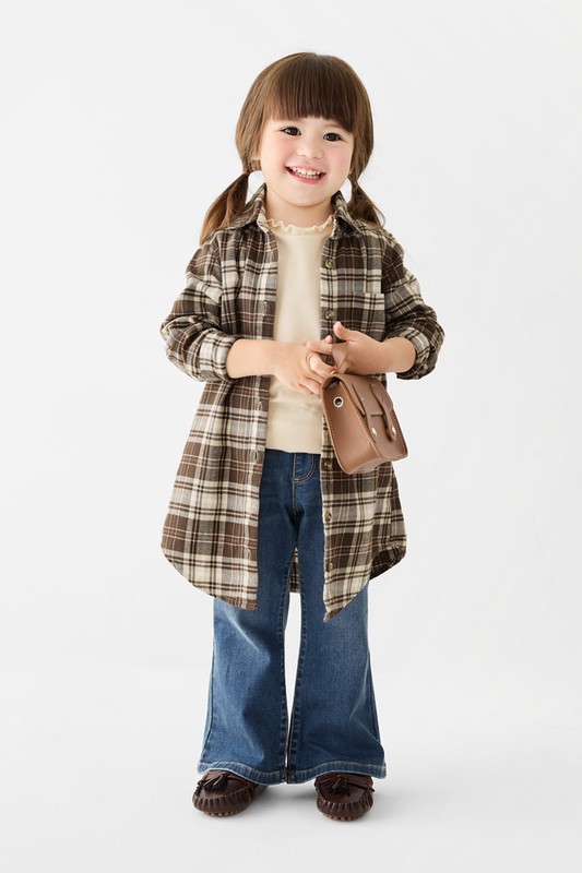 法蘭絨襯衫式洋裝-童