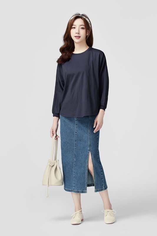 柔滑棉八分連袖寬版上衣-女