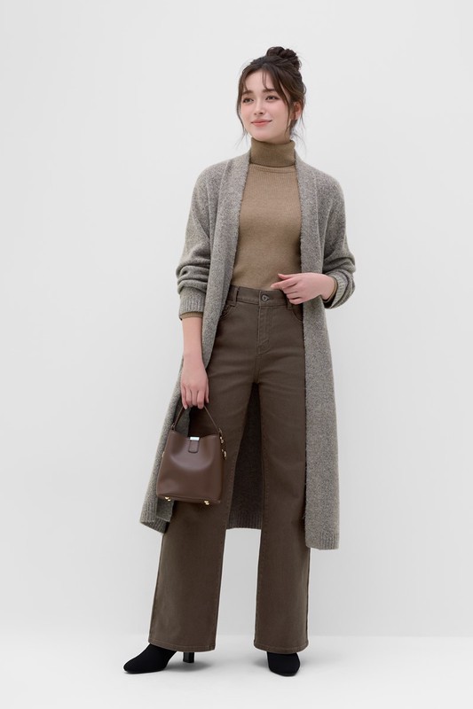 多色高腰牛仔寬褲-女