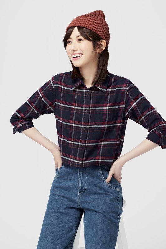 法蘭絨格紋襯衫-女