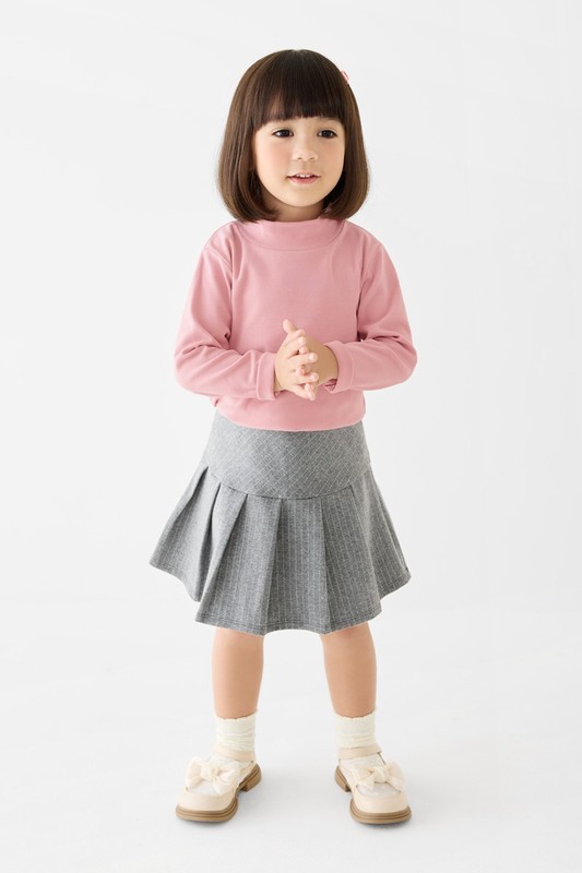 磨毛羅紋立領長袖T恤-童