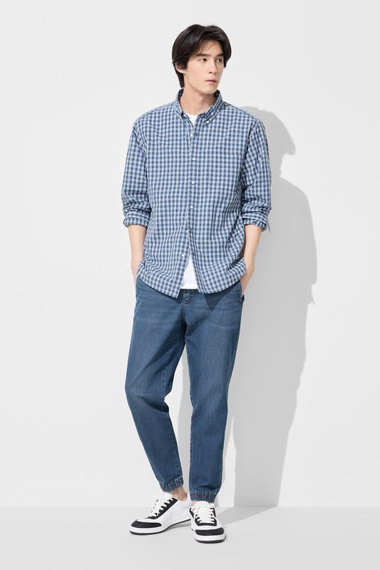格紋長袖襯衫-男