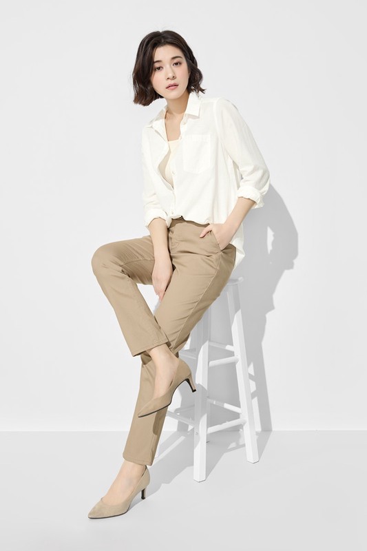 卡其修身直筒長褲-女