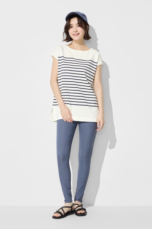 粗紡條紋連袖寬長版上衣-女