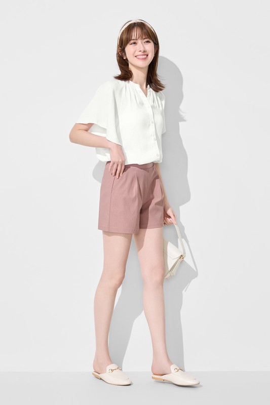 彈力打褶短褲-女