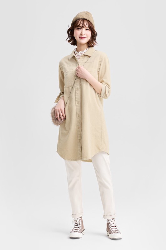 燈芯絨襯衫式洋裝-女