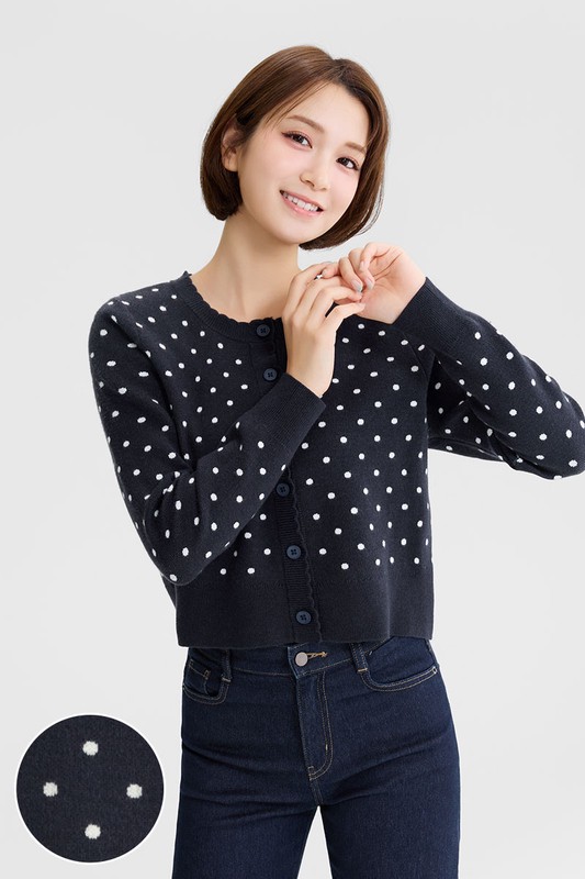 短版點點針織開襟衫-女